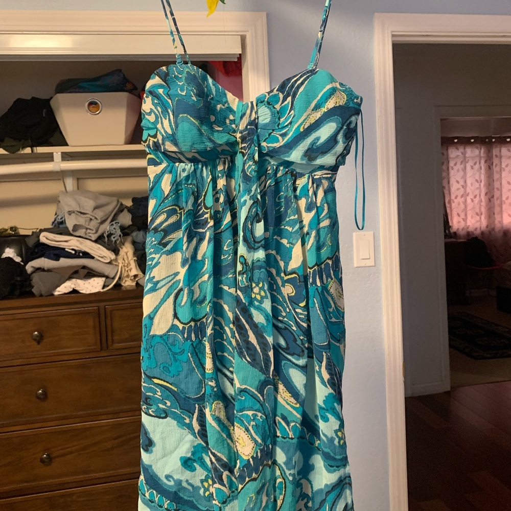 Groovy paisley teal 2000’s mini dress